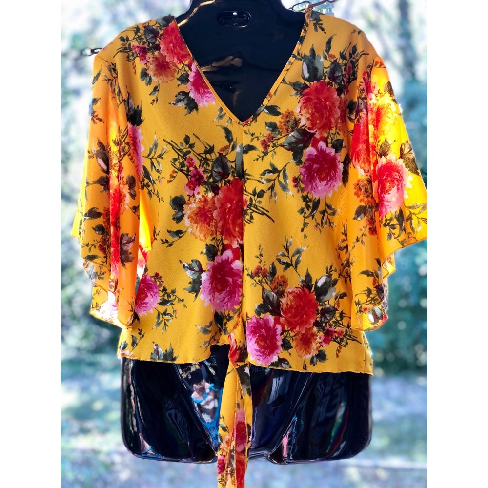 SOLD Sheer Floral Tie Front Blouse